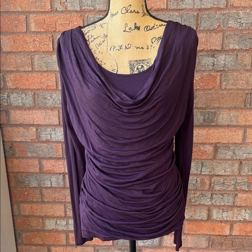 EUC Ann Taylor Loft Purple Drape Neck Long Sleeve Top (M) - Picture 1 of 6